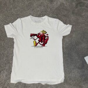 White Graphic T-Shirt with Red and Black Design